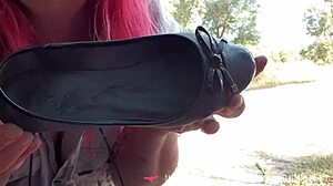 Outdoor foot fetish with a mature French milf