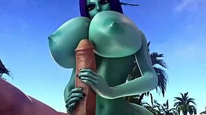 La coquine Soria se fait adorer ses gros seins et son cul dans une animation 3D