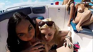 Young women have sex on a speedboat in public